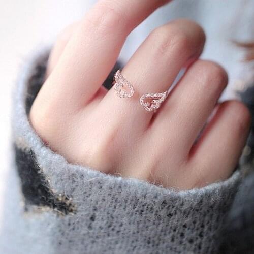 Stylish Fashion WomeAdjustable Angel Wings Ring Micro Pave Zircon Gold-Color Rings For Women Fashion rings Jewelry Female Gifts