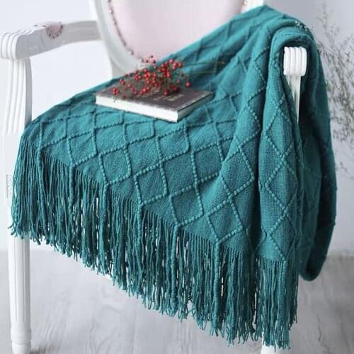 Cilected 127X180CM Tassel Knitted Blanket Nordic Ins Solid Color Air-Conditioning Blanket Home Sofa Bed Tail Towel Decoration