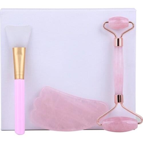 Face Massage Jade Roller Rose Quartz Natural Stone Gua Sha Slimmer Lift Wrinkle Double Chin Remover Beauty Care Slimming Tools