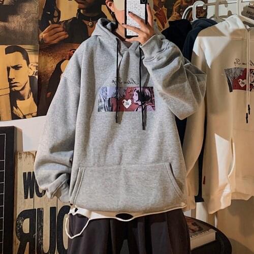 Japanese Style Woman Hoodie Funny Printed Men Hoodies 2021 New Cartoon Printed Mens Loose Hooded Sweatshirts