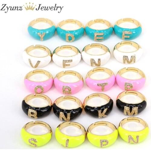 10PCS, Neon Enamel CZ Paved Initials Alphabet Diy Name Ring For Women Classic Fashion Jewelry Engagement CZ Letter Finger Ring