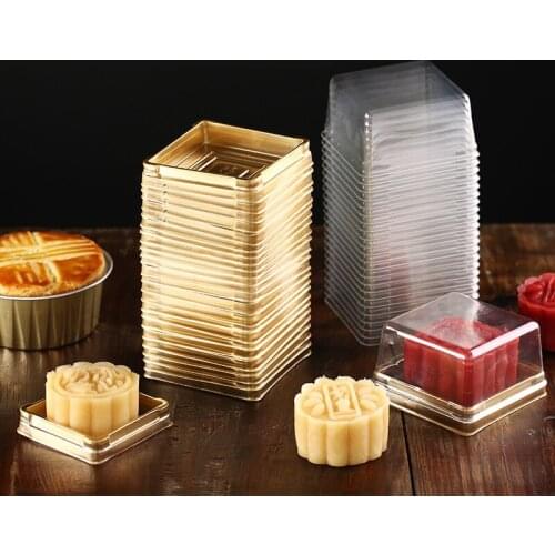 100pcs/50ste Wholesale 80g moon cake trays moon cake packaging boxes Gold plastic bottom transparent cover