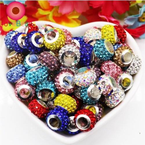 20 Pcs/Lot Top Quality Crystal Rhinestone Silver Plated Alloy Big Hole Round Spacer Beads Fit Pandora Charms Bracelet Jewelry