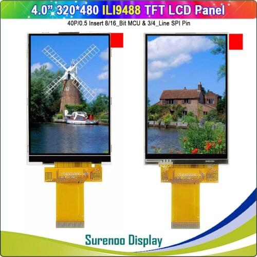 4.0" inch 320*480 40P/0.5 8/16_Bit MCU & 3/4_Line SPI TFT Color LCD Module Display Screen ILI9488 with Resistive Touch Panel