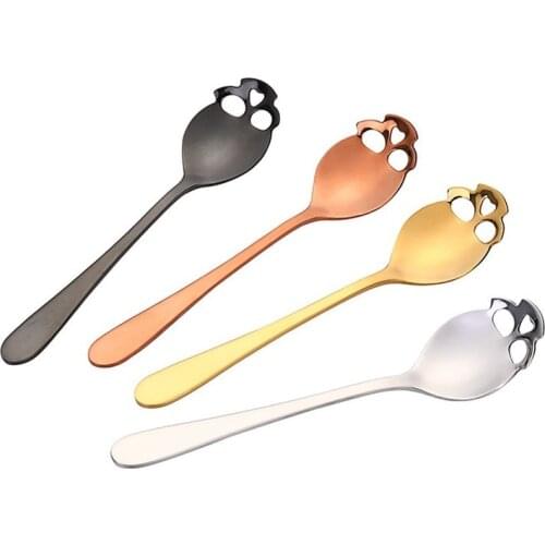 4pcs/lot Skull Spoon Coffee Teaspoon whipped coffee Steel Mixing Dessert Novelty Drink Tableware Kitchen Tools NJ70103