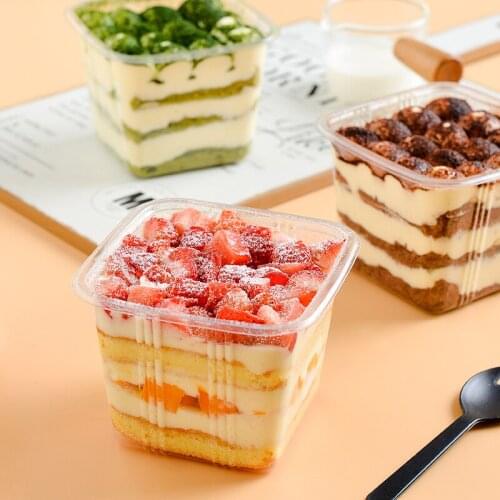 50pcs Net red square mousse cup cake packaging box diy favors transparent fruit yogurt pudding ice cream plastic cup with lid