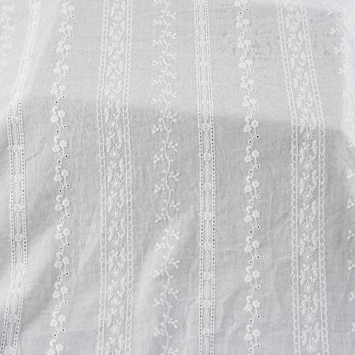 White Cotton Fabric Floral Stripe Embroidery Cotton Fabric Eyelet Fabric for Dress,Shirts,Apparel Sewing Fabric,by the Yard