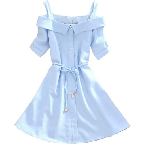 C1703 2020 Summer new women dress Off-the-shoulder student loose show thin fashion slim dress cheap wholesale