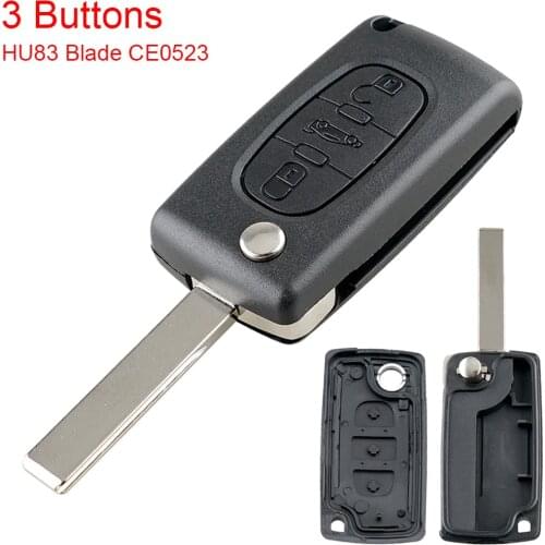 Black 3 Buttons Folding Replacement Key Remote Fob Shell Case with Uncut Car Flip Key for Peugeot 107 207 307 407 408 2008-2018