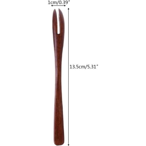 Wooden Dessert Food Fruit Serving Fork Dining Tableware Utensil Tools Cutlery