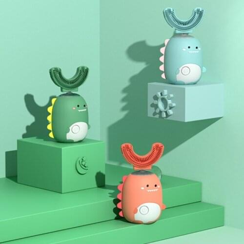 Kids Electric Ultrasonic Toothbrush U Shaped Cartoon Owl Rechargeable Waterproof Silicone Automatic Teeth Cleaning Tool