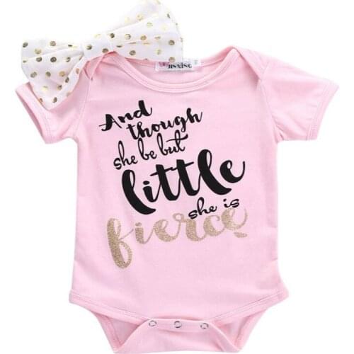 Newborn Infant Baby Girls Letters Short Sleeve Bodysuit Jumpsuit Headband 2Pcs Outfits Size 0-24M