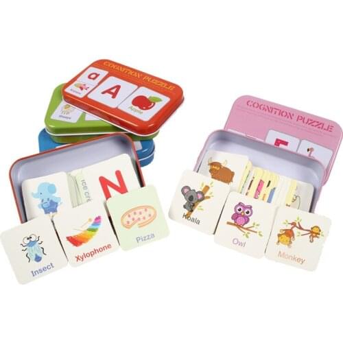 Children Early Education Digital Letters Animal Color Teaching Card Cognitive Matching Puzzle Game Learning Toy With Metal Box