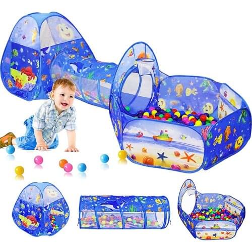 Ocean 3In1 Kids Ball Pits For Kids Play Tent Kids Tunnel Children Pop Up Indoor Outdoor Playhouse Toy For Boys Girls Gift