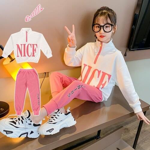 Girls Suits Sweatshirts + Pants Kids Cotton 2021 Elegant Spring Autumn Teenagers For 4-12 Years Children Clothing Set Outfits