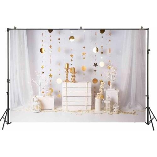 Photography Backdrop1st Birthday Cake Smash Background Spring Baby Photoshoot White Gold Candlestick Decors Studio Portrait