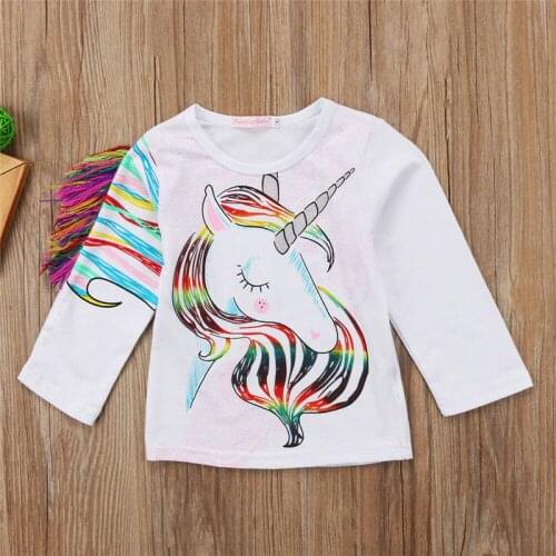Toddler Kids Girls Cartoon Unicorn Long Sleeve Tops T-shirt Clothes 1-6Y Baby Girl Clothes Cotton O-neck Baby Girl T-shirts