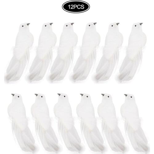 Simulation Prop Artificial Pigeon Bird Feather For Home Garden Living Room Bedroom Bird Pet Toy Wedding Decor White Pigeon 12PCS