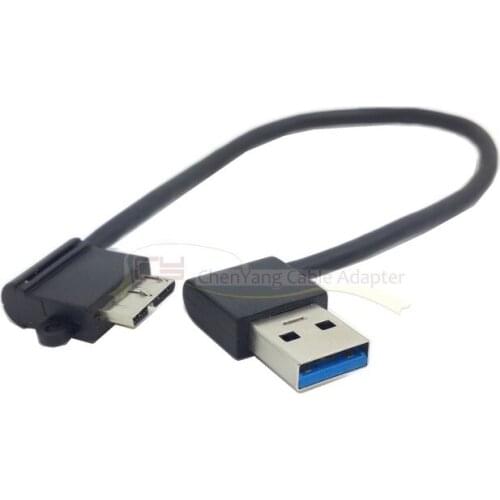 90 Degree Left Angled USB 3.0 A Male to Left Angled Micro USB 3.0 Cable 20cm BK