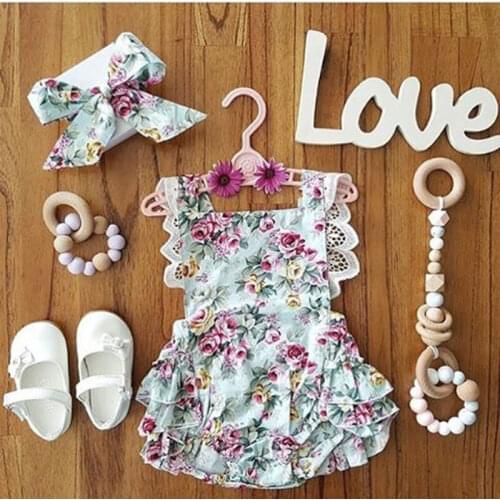 Newborn Kid Baby Girls Clothes Floral Outfits Set Lace Jumpsuit Romper Bodysuits