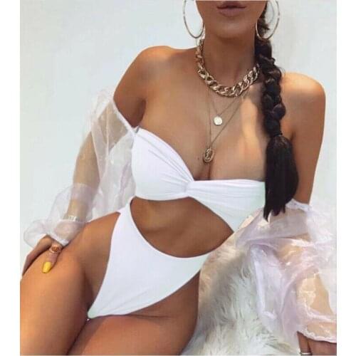 Summer Fancy Bikini Sexy Women Mesh Sheer Puff Sleeve Crop Bikini Sets Push Up Padded Bra Swimsuit Swimwear Beach Bathing Suit
