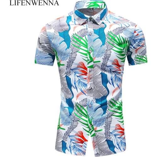 LIFENWENNA Summer Shirt Men New Fashion Personality Print Short Sleeve Shirts Male Casual Plus Size Beach Hawaiian Flower Shirt