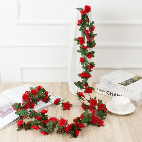 2.4M Silk Artificial Rose Vine Hanging Flowers for Wall Decoration Rattan Fake Plants Leaves Garland Romantic Wedding Home Decor