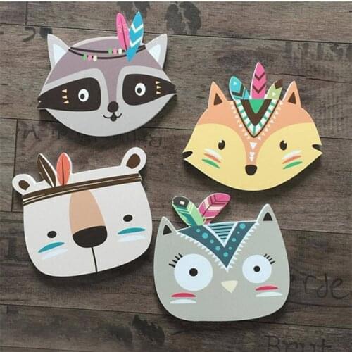 Cute Cartoon Children Nursery Room Wall Sticker Fox Bear Cat Print Tribal Indian Wall Sticker For Kids Baby Room Poster