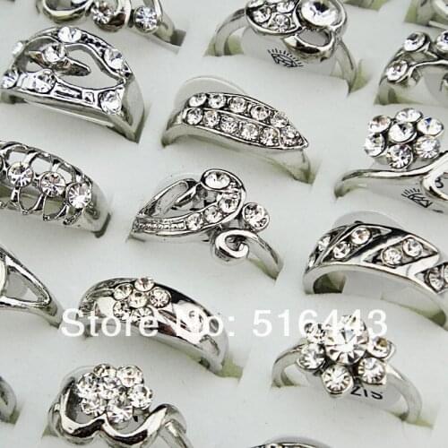 10pcs Crystal Rhinestones Fashion Women Girls Silve Plated Rings Wholesale Jewelry Lots A-028