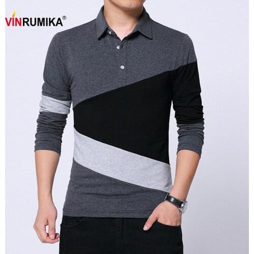Big Size M-5XL 2020 Mens Spring Autumn Casual Brand Cotton Gray Long Sleeve T-shirts Man Fashion Black Splice T-shirt Tees Tops