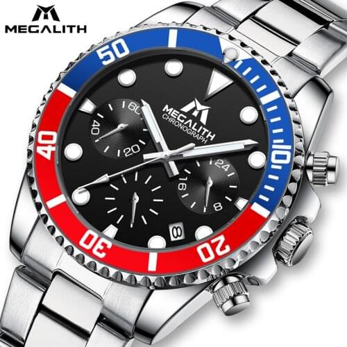 MEGLAITH Big Face Mens Watches Fashion Stainless Sport Chronograph Waterproof Quartz Wrist Watch Man for Clock Relogio Masculino