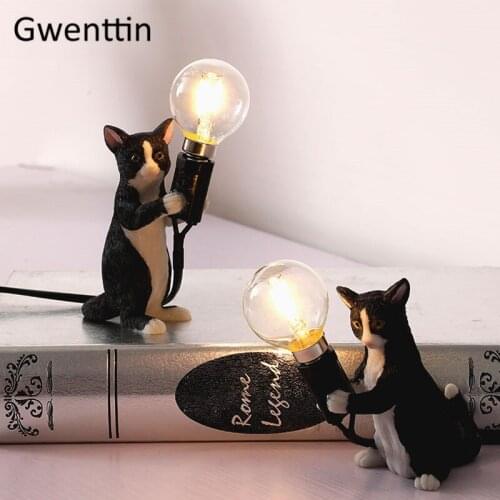 Modern Mini Resin Cat Table Lamps for Bedroom Bedside Lamp Led Stand Desk Light Fixtures Baby Kids Lighting Fixtures Luminaire