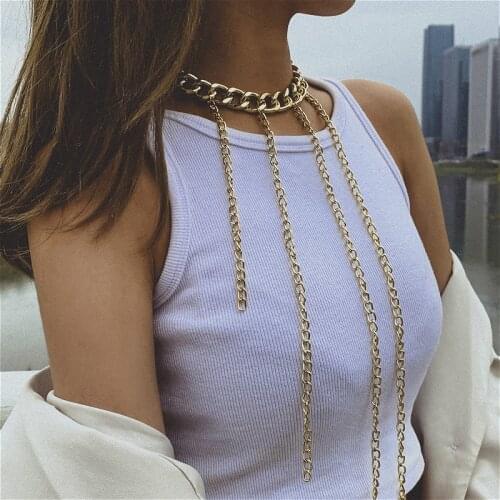 Trendy Tassel Long Chain Pendant Necklace Jewelry For Women Kpop Punk Thic Chain Choker Necklace Hip Hop Rock