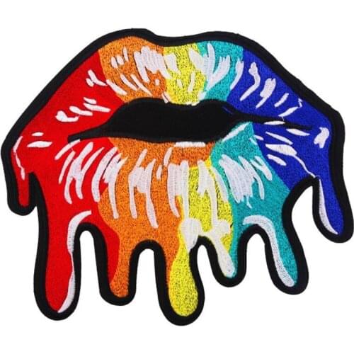 Clothing embroidery flower patch deal with it 26cm Color mouth Logo biker patches for clothes Diy stickers fabric free shipping