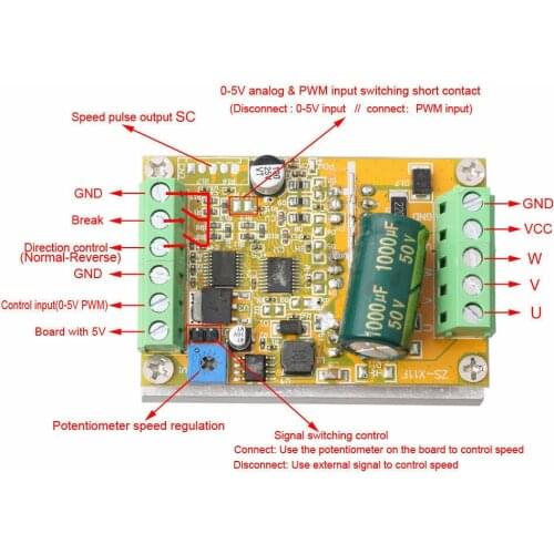 380W Brushless Motor Controller without Hall BLDC PWM signal input PLC speed control Driver Board DC12V 24V 36V 48V