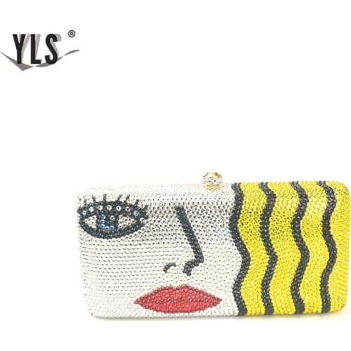 Sexy Lady Face Design Crystal Evening Bags Women Party Prom Bling Diamond Purse Clutch Bag Luxury Wedding Bride Handbag 2019