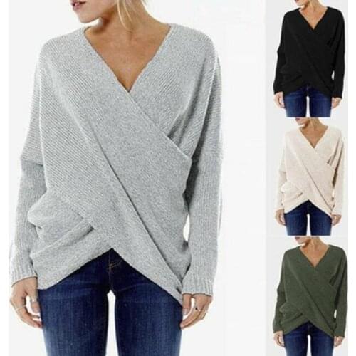 Sexy Autumn And Winter Women Pullover Sweaters Female Drop-Shoulder Cross Wrap Sweater Thread Slim Thickening Sweater Tops