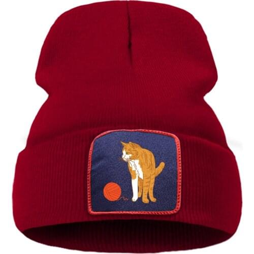 Cat Game Funny Cartoon Print 2020 Unisex Cap Cartoon Warm Winter Caps Solid Color Simple Knitted Caps Creative Quality Cap