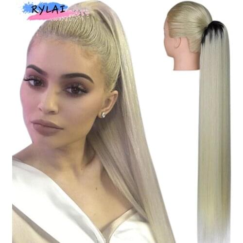 Super Long Straight Drawstring Ponytail Clip In Hair Extensions 30 Inches140g Black Brown Ombre Color Heat Resistant Daily Use