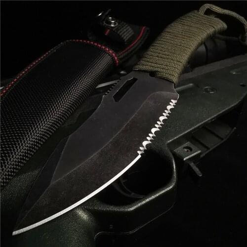 High-quality Sharp Hunting Knife, Outdoor Combat Knife, Stainless Steel Fixed Blade, Jungle Green Tie Rope Anti-slip Handle