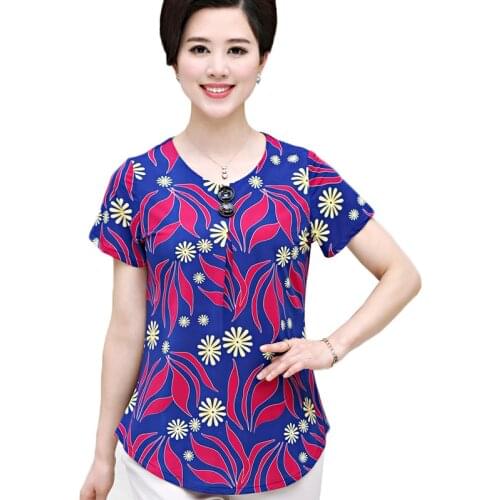 Plus Size 4XL Women T-shirt 2018 New Fashion Print Middle-aged Mother Clothing Loose Short-sleeved Summer T-shirt Women Tops Y51