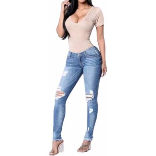 S-3XL Plus Size Destroyed Skinny Denim Jeans Pants Factory Custom Denim Jeans