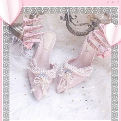 Lolita pointed high heel shallow mouth womens shoes gentle Japanese French retro shoes summer kawaii shoes cosplay loli shoes