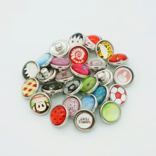 100pcs Mixed 12MM glass cabochon snap buttons print snaps charm glass fit DIY snap bracelets jewelry Random pattern OEM ODM