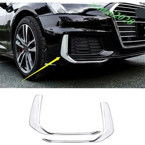 2PCS ABS Chrome Front Fog Light Lamp Decor Frame Trim For Audi A6 C8 2019-2020 Car Styling Accessories