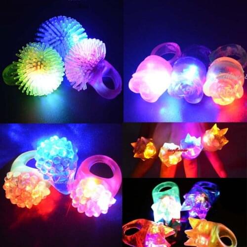 20pcs Children Adults LED Flashing Light Ring Blinking Jelly Finger Rings Jewelry Gift Glow Party Concert Bar Birthday Toy Gift