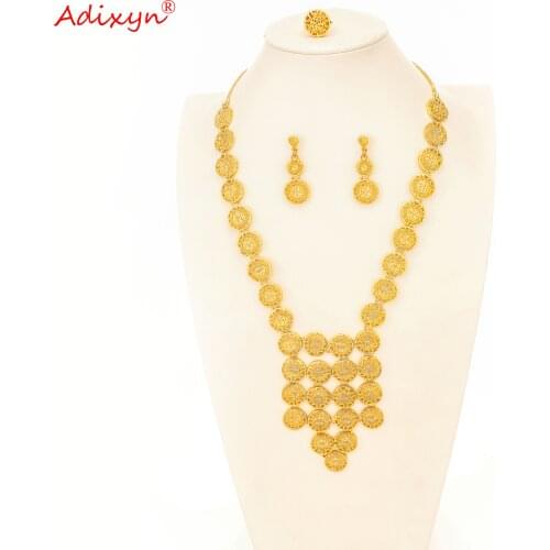 Adixyn Dubai Necklace&Earrings&Ring Jewelry Set for Women Gold Color & Copper Arab/Middle East Wedding/Party Gifts N1021E4