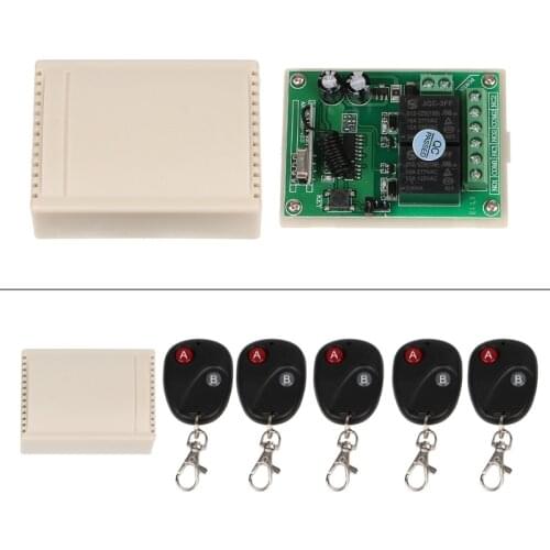 315/433MHz DC 12V 2CH RF Wireless Remote Control Switch System Receiver + 5 2-Button Transmitters For Appliance Gate Garage Door