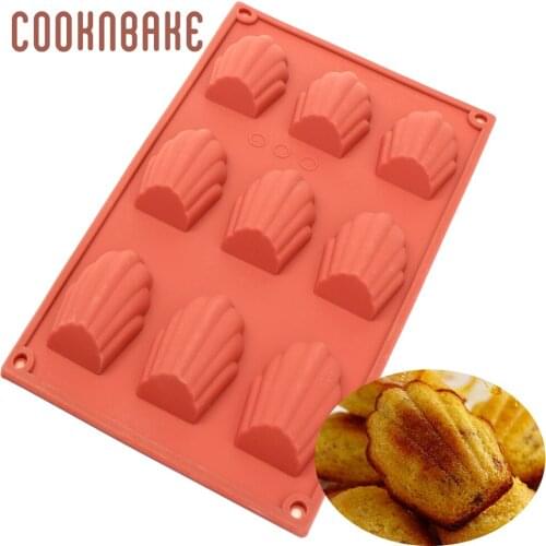 COOKNBAKE Madeleine Cake Baking Tool Silicone Biscuit Chocolate Jelly Candy Mold Shell Shape Pudding Cake Decorating Mold 9 Hole