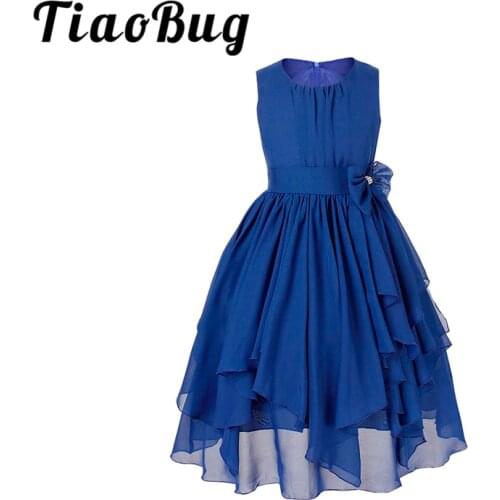 TiaoBug Irregular Chiffon Flower Girl Dresses Kids Girls Bow Belt Princess Pageant Prom Ball Gown Party First Communion Dress